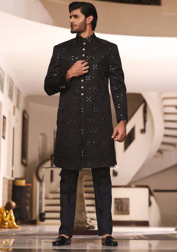 Tap Shoe Cotton Net Traditional Embroidered Sherwani - Image 3