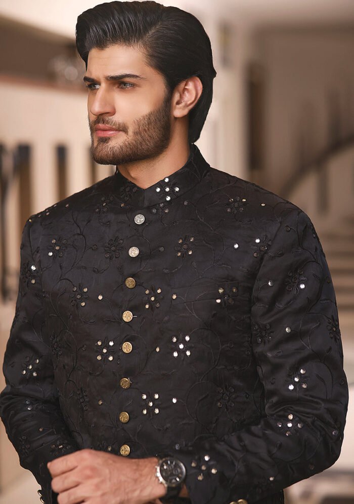 Tap Shoe Cotton Net Traditional Embroidered Sherwani - Image 4